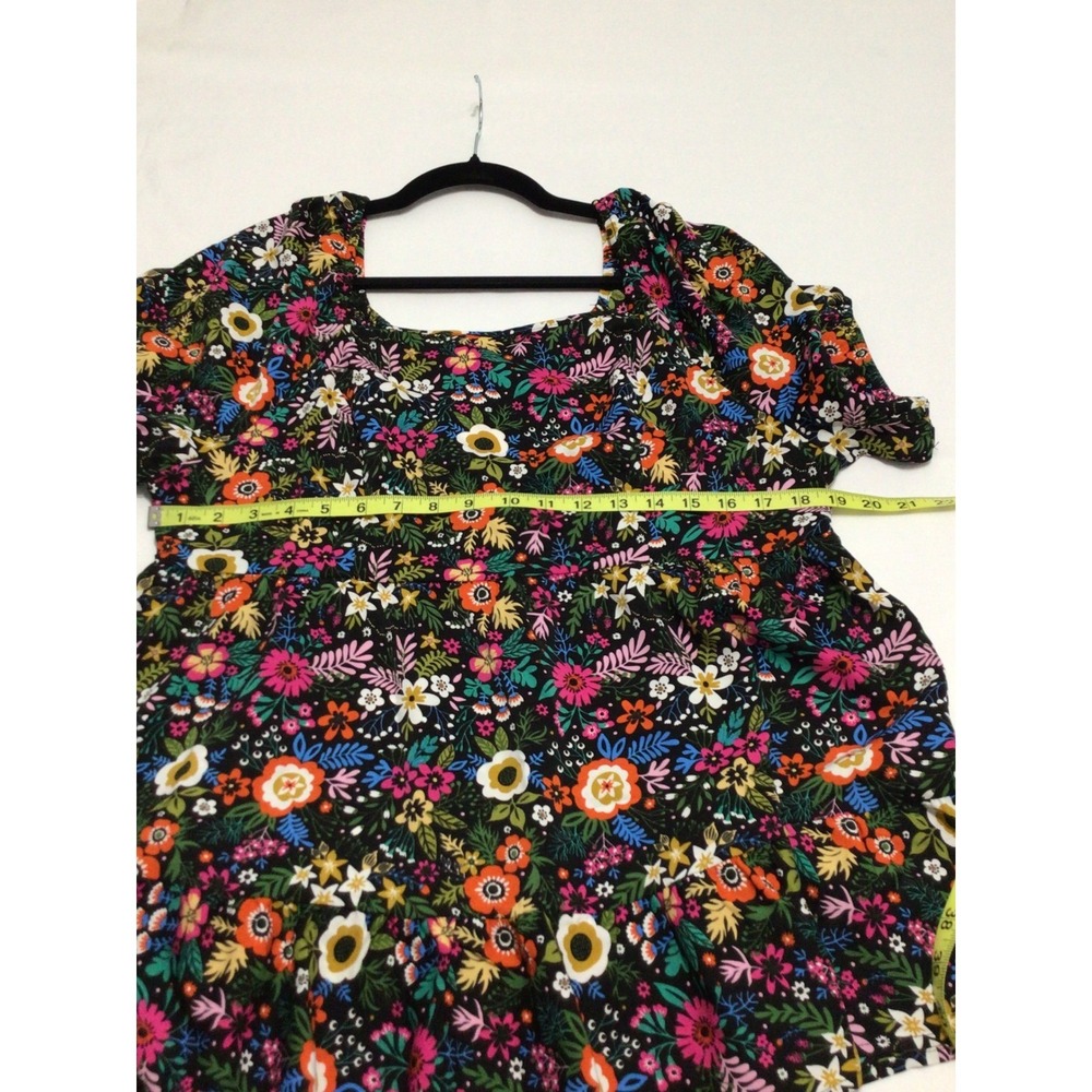 Bloomchic Women Floral Square Neck Tiered Babydoll Top Short Sleeve Multi Color - Picture 3 of 7